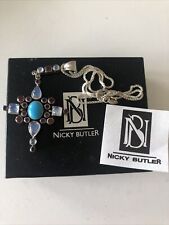Nicky Butler  925 Sterling Silver India Cross Multiple Gemstones Chain NOS Box C
