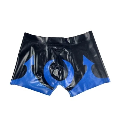 Mens Latex Boxers Shorts Briefs with Blue Rubber decoration Underwear ClubWear - Image 1 of 4