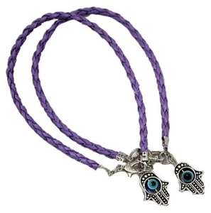 Abgeteilte Menge 2 HAMSA HÄNDE gegen den BÖSEN BLICK VIOLETT Kordel-Armband - Bild 1 von 9