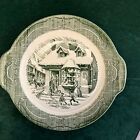 Royal China Co. The Old Curiosity Shop Eared Cake Plate 11 1/2” Green on Cream