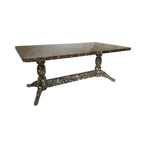 Maitland Smith Brown Marble Tessellated Dining Table 1980s Brass Vintage - Picture 1 of 18
