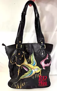 Vintage Don Ed Hardy Schultertasche Tasche True Love Peace 7829 Melrose Schwarz - Bild 1 von 12
