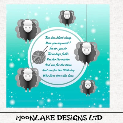 MOONLAKE FABRICS LTD Children - Baa Baa Black Sheep Fabric Craft Panels in 100% Cotton or Polyester
