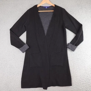 Apt. 9 Cardigan Sweater Womens Small Black Open Duster Long Pockets Knit - Picture 1 of 10