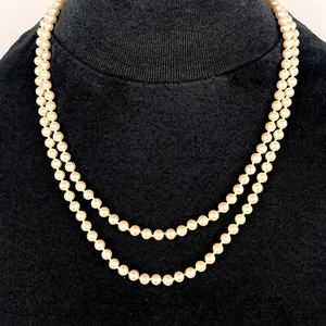 Vintage Faux Pearl Necklace Double Strand Ivory Hand Knotted 6mm 23.5” - Picture 1 of 6