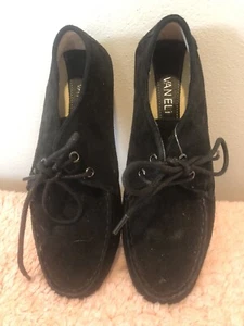 VAN ELI Black Suede Lace Up Moccasin Oxford Style Flats Shoes Women Sz 6.5 S3 - Picture 1 of 7