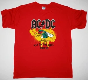 T-shirt vintage AC DC Band FLY ON THE WALL TOUR cotone rosso per uomo C356 - Foto 1 di 5