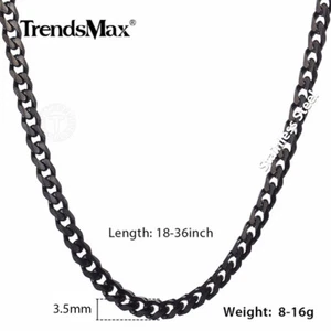 3mm Mens Chain Black Stainless Steel Cuban Curb Link Necklace Jewelry 18-34 inch - Picture 1 of 12