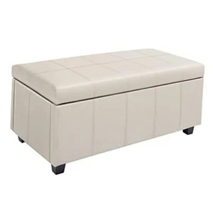 36Inch Damara Lift-Top Storage Ottoman with Faux-Leather Bench Cream - Picture 1 of 7