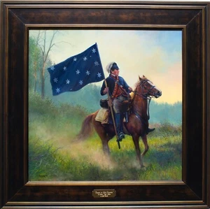Trooper 1st Light Dragoons, Revolutionary War Oil painting framed 27x27" - Picture 1 of 4