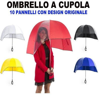 OMBRELLO A CUPOLA EXTRA LUNGO 10 PANNELLI TRASPARENTE ROSSO BIANCO GIALLO NERO - Immagine 1 di 4