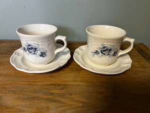 Pfaltzgraff MEMORIES BLUE ROSES Cup & Saucer Set of 2 - Picture 1 of 6