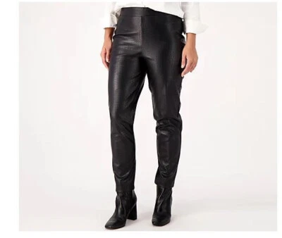 Isaac Mizrahi Live! Pantalón al tobillo ajustado regular de cuero de cocodrilo sintético negro NUEVO talla 6 Foto 1 de 4