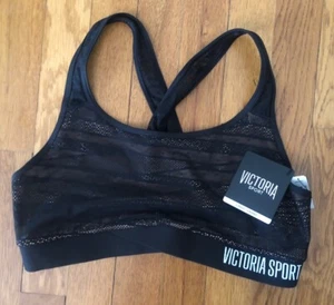 NWT Victoria Sport Size Large The Player Racerback Sport Bra Black Mesh Lace - Picture 1 of 5