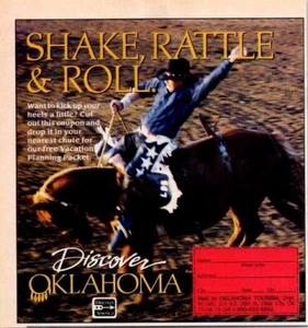 OKLAHOMA Travel Ad Rodeo Cowboy Discover Oklahoma Western Tourism 1980s - Picture 1 of 1