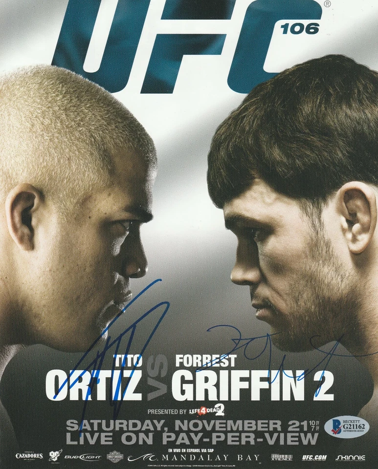 TITO ORTIZ FORREST GRIFFIN SIGNED AUTO MINI POSTER BAS COA UFC 106 CHAMPION - Image 1 of 1