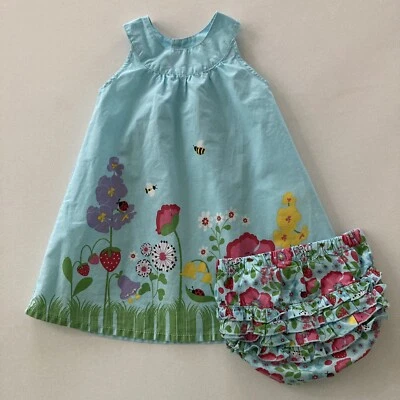 H&M女宝宝12-18个月浅绿色花卉连衣裙背心裙 — 第 1/4 张图片