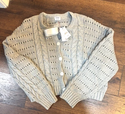 Cotton On - Bo Peep Gray Knit Cardigan Button with DIY Ribbon  XL Fits Smaller - Imagem 1 de 4