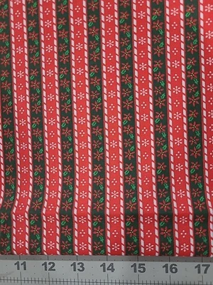 Tela de algodón a rayas de Navidad de Baxter Mill verde rojo a rayas 2 yardas Foto 1 de 3