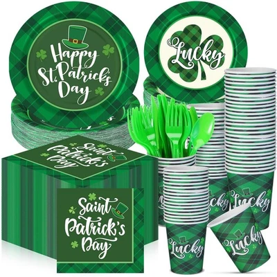 210 Piezas Feliz Día de San Patricio Suministros de Fiesta Platos Servilletas Tazas Trébol Irlandés... Foto 1 de 4