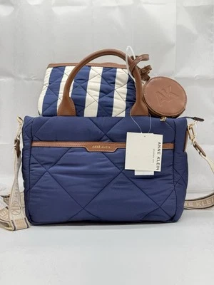 ANNIE KLEIN WOMEN'S BLUE QUILTED NYLON TOTE BAG W/ CLUTCH & COIN PURSE - Image 1 of 4