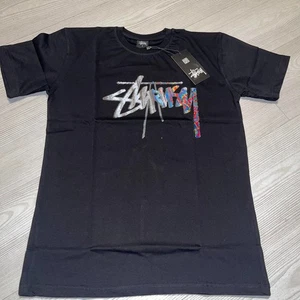 Stussy Stock Kaleidoscope T Shirt Mens Small Black Fuzzy Dice Graphic Grunge Y2K - Picture 1 of 9