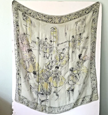 Vintage 1950s Nylon Chiffon Tissue Scarf Degas Ballerina Dancers Print 30 x 32 - Image 1 of 4