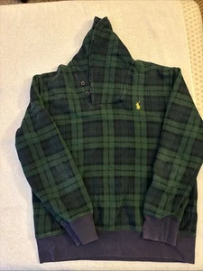 Polo Ralph Lauren Black Watch Plaid Pullover Sweatshirt Hoodie Medium Outdoors - Picture 1 of 8