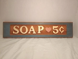 Wooden Wall Sign- Soap 5 Cents- Farm Cottagecore Country Decor Vintage Blue - Picture 1 of 3