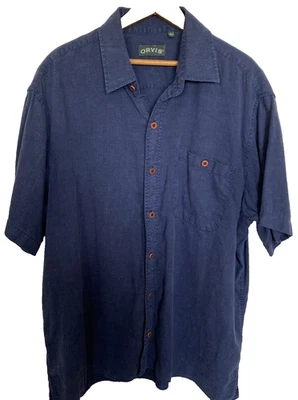Men's Orvis Shirt Large Blue Hemp Tercel Blend - Pocket - Short Sleeves - Image 1 of 4