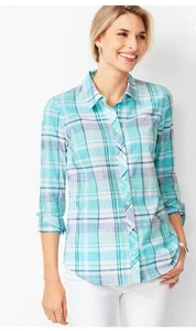 Talbots Womens Sea Striped Button Down Cotton Shirt L - Picture 1 of 8