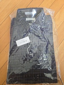 Camicia elegante uomo 15-15,5 Van Heusen M manica lunga senza ferro blu a quadri bottoni nuova con etichetta - Foto 1 di 5