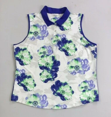 Camisa polo feminina Lady Hagen XXL estampada magnólia pintada floral sem mangas - Imagem 1 de 3