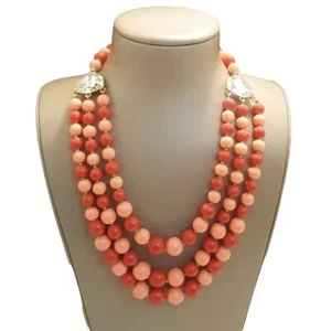 AMRITA SINGH Women's Statement Necklace Multi Layer Beaded Light Coral Resin NWT - Picture 1 of 5