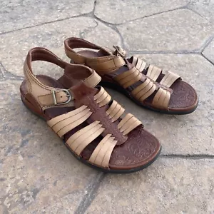 Ariat Sandals Womens 9.5B Brown Leather Wedge Slide Strapped Open Toe Western - Picture 1 of 9
