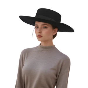 Classic Spanish Wool Felt Hat, Unisex Wide Brim PorkPie Sombrero Vintage Bolero - Picture 1 of 8
