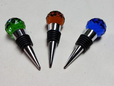 3 tapones para botellas de vino en set de regalo. Rojo, verde y azul, cromo y goma. Nuevo  Foto 1 de 4