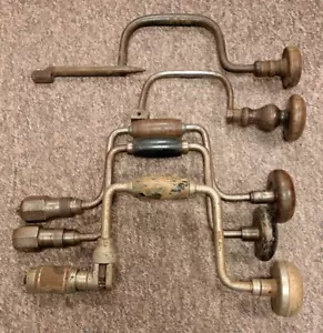 5x Vintage antique drill braces including Stanley no 73 Taymar Coopers braces - Picture 1 of 21