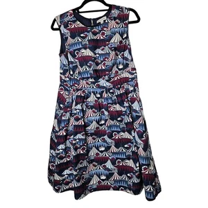 Emily & Fin Womens Cotton Sleeveless Midi Dress Circus Tent Novelty Red Blue L - Picture 1 of 13