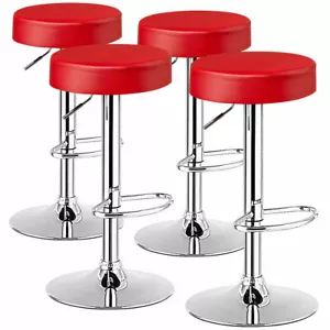 Costway Set of 4 Round Bar Stool Adjustable Swivel Pub Chair w/ Footrest Red - Picture 1 of 12