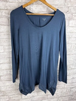 Garnet Hill Quiet Luxury Organic Cotton Silk Trim Hem Tunic Top Blue Preppy XS - Image 1 of 4