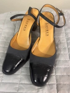 Lauren Ralph Lauren Women's Black Angle Strap Kitten Heels Shoe Size 6.5B - Picture 1 of 20