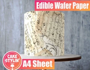SHEET MUSIC PATTERN Edible Cake Wrap Topper Wafer Paper MUSICIAN PRINT A4 - Picture 1 of 2