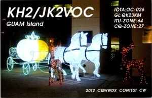 VTG HAM RADIO CQ QSL QSO CARD KH2/JK2VOC GUAM ISLAND 2012 CHRISTMAS LIGHTS HORSE - Picture 1 of 4