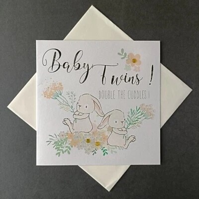 Baby Twins Card - Double the Cuddles - Blank Inside 15cm x 15cm - Image 1 of 4