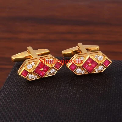 Heated Ruby Gemstone With 18k Gold Plated Silver Cufflinks #939 - Image 1 of 4