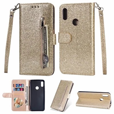 For Samsung M10 M20 M30 M40 M51 M31S Glitter Zipper Wallet Card Case Stand Cover - Image 1 of 4