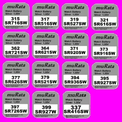 Murata/Sony Uhren Batterie Knopfzelle aus 15Typen z.B. 364 371 373 377 379 395