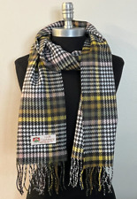 Men Women 100% Cashmere Scarf Wrap Made in England Plaid Yellow green gray white