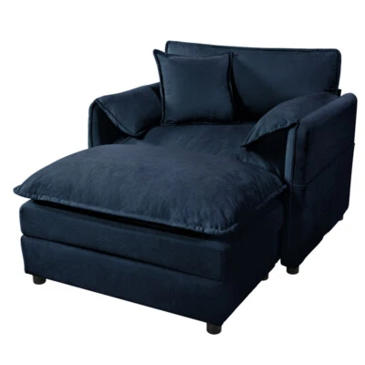Oversized 57.48" Comfy Chenille Upholstered Recliner Chair with Movable Ottoman  - Image 1 of 4